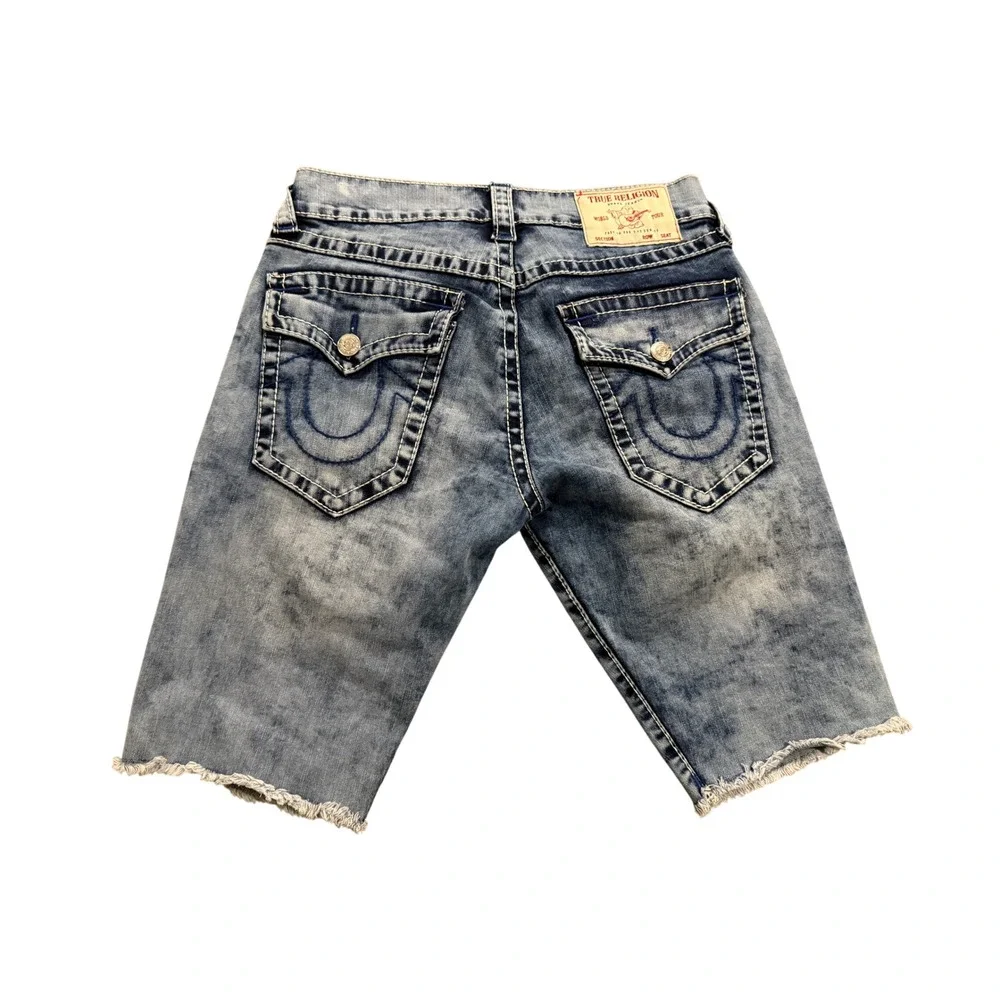 True Religion Ricky Super T Denim Shorts Mens 30 Light Blue Acid Wash